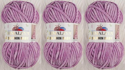 3 Skein/Pack Himalaya Dolphin Baby Chenille Yarn, Each Ball 100 gr (3.5 oz), 120 m (132 Yards), 100% Polyester, Super Bulky Baby Blanket Velvet Amigurumi Yarn, 80334 - Violet