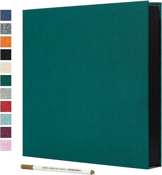 Spbapr Large Photo Album Self Adhesive Linen Cover Magnetic Scrapbook Album DIY Scrap Book 40 Black Sticky Pages for 4x6 5x7 8x10 10x12 Pictures with A Metal Pen