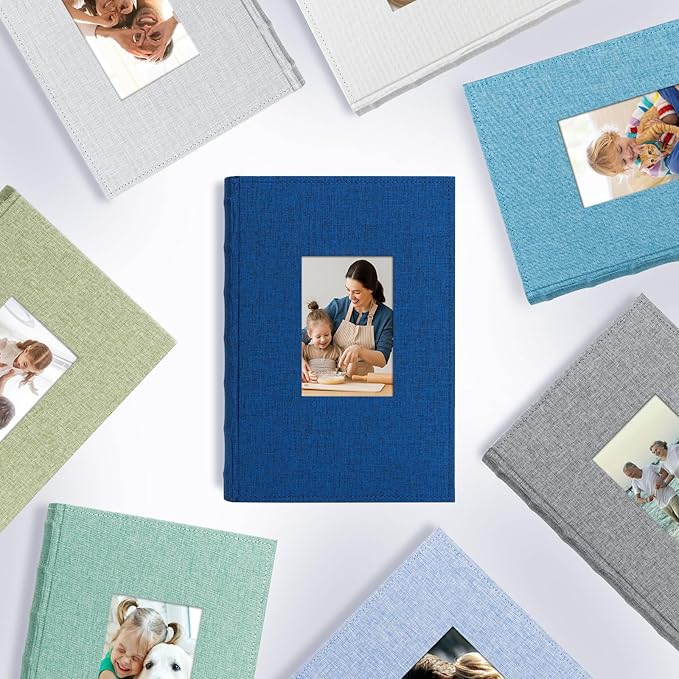 Vienrose Photo Album 4x6 300 Photos Linen Frame Cover with Memo Areas Photobook Large Capacity Slip-in Pictures Book for Wedding Baby Vacation, Blue