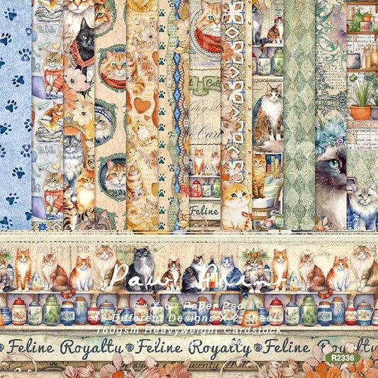 DESEACO 24 Sheets Vintage Kitten Scrapbooking Paper Pad 6x6, Decorative Single-Side Craft Paper for Adult Journaling, Card Making, Collage & DIY Scrapbook Projects
