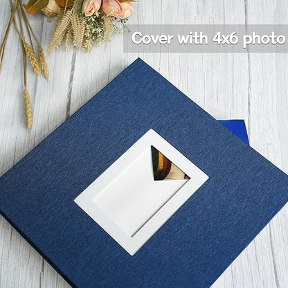 Vienrose Photo Album Self Adhesive for 2x3 4x6 5x7 8x10 Pictures DIY Scrapbook 60 Blank Pages Linen Cover Memory Book for Wedding, Baby Growth, Travel, Blue