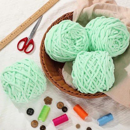 Buryeah 4 Pack Chunky Chenille Yarn for Crocheting Soft Thick Fluffy Yarn for Hand Knitting Bulky Velvet Blanket Plush for Weaving DIY Crafts Each 3.5 oz 55 Yards (Light Aqua)
