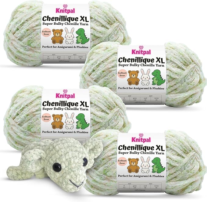 Chenillique XL Plush Chenille Yarn – 4-Pack (352 Yards / 400 g) – Variegated Super Bulky Yarn for Plushies, Blankets, Amigurumi & Accessories - Spring Haze