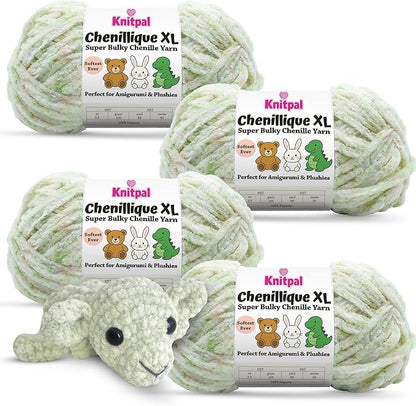 Chenillique XL Plush Chenille Yarn – 4-Pack (352 Yards / 400 g) – Variegated Super Bulky Yarn for Plushies, Blankets, Amigurumi & Accessories - Spring Haze