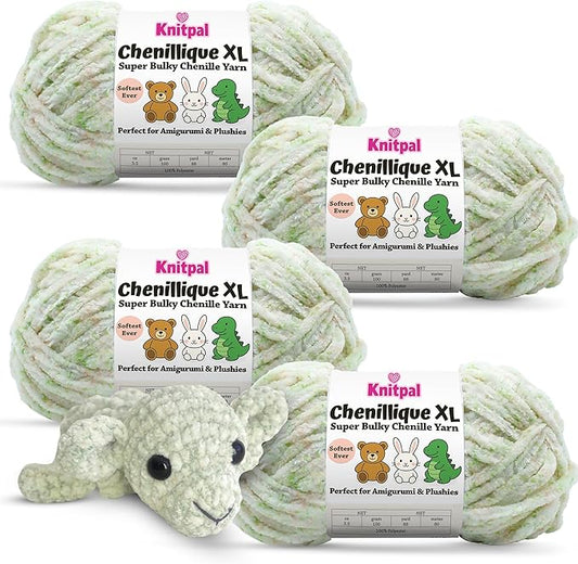 Chenillique XL Plush Chenille Yarn – 4-Pack (352 Yards / 400 g) – Variegated Super Bulky Yarn for Plushies, Blankets, Amigurumi & Accessories - Spring Haze