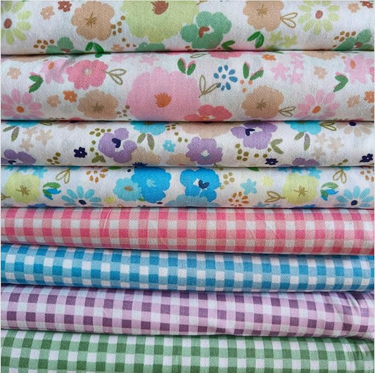8Pcs 9.8"*9.8"(25cm*25cm) Cotton Fabric DIY Making Supplies Quilting Patchwork Fabric Fat Quarter Bundles DIY for Quilting Cotton Patchwork Cushions (Big Flowers Square,)