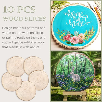 ZOCONE 10 Pcs Large Wood Slices 9-10 Inches Unfinished Rounds, Natural Paulownia Wooden Slices for Centerpieces, Round Wooden Discs Decoration for Rustic Wedding, Wood Centerpieces for Tables