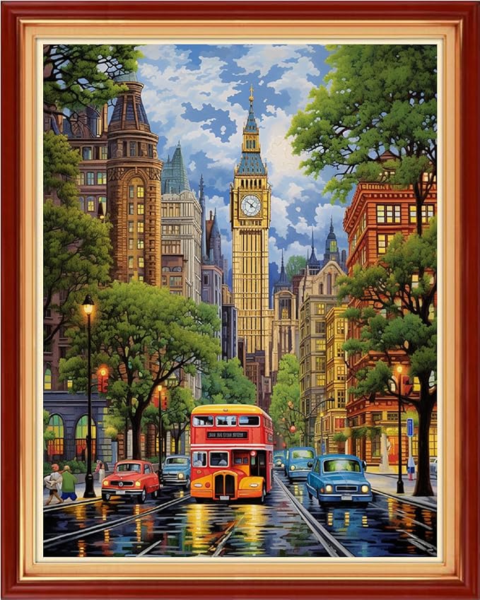 Dimxvean Stamped Cross Stitch Kits,Cross Stitch Kits for Adults Beginners,Embroidery Kits Full Range of Cross Stitch Stamped Kits Needlepoint Kits Cross Stitch Patterns-New York Street View 16x20 inch