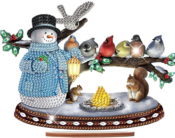Tontut Diamond Painting Desktop Decoration, Birdie Snowman 5D DIY Special Diamond Art Decoration Kit for Adults, Office Desktop or Christmas Holiday Arrangement Crafts