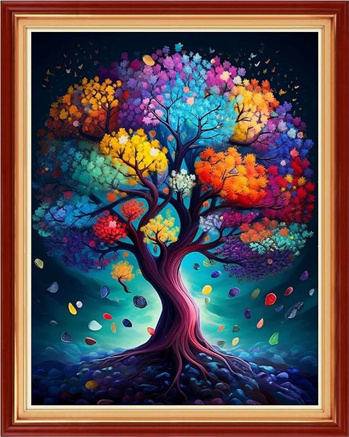 Dooxvey Cross Stitch Kits for Adults Stamped Full Range of Embroidery Starter Kits for Beginners 11CT Printed Cross Stitch Patterns Needlepoint Kits Stamped Crossstitching-Colorful Tree 16x20 inch