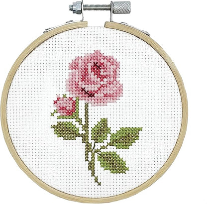 DUTCH STITCH BROTHERS - Rose Counted Cross Stitch 4" Hoop and Pattern Included - Cross Stitching Kits for Adults Advanced and Beginners