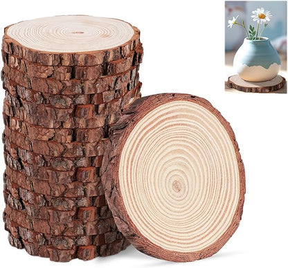 17 Pack 5.1-5.5 inch Wood Slices, Unfinished Wood Slabs for Centerpiecess, Rustic Wooden Centerpieces for Tables Rustic Coasters Christmas Ornaments Wood Table Decor