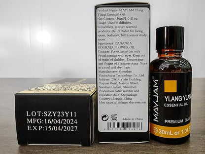MAYJAM Ylang Ylang Essential Oil with Glass Dropper, MAYJAM 1.01fl.oz Ylang Ylang Oil Essential Oils for Diffusers, Humidifier, Yoga, Soap Candle Making