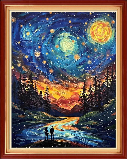Funart Stamped Cross Stitch Kits for Beginners Full Range of Cross Stitching Preprinted Embroidery Kits for Adults, 11CT Embroidery Pattern Needlepoint Kits-Van Gogh's Starry Sky Sentiment 16x20 inchs