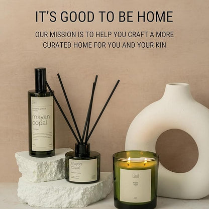 Craft & Kin Mayan Copal Reed Diffuser | All Natural Essential Oil & Rattan Scent Sticks | Winter Reed Diffusers for Home, Bathroom | Long Lasting Home Fragrance in Green Glass, 3.4oz
