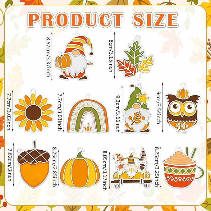 WinnerWhy 30 Sets Thanksgiving Day Fall Suncatchers Window Art Kits, Autumn Leaf Pumpkin Acorn DIY Sun Catchers Crafts Bulk Window Paint Art Ornaments for Classroom Home Party Activity (Autumn Style)
