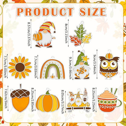 WinnerWhy 30 Sets Thanksgiving Day Fall Suncatchers Window Art Kits, Autumn Leaf Pumpkin Acorn DIY Sun Catchers Crafts Bulk Window Paint Art Ornaments for Classroom Home Party Activity (Autumn Style)