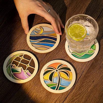 Temlum Wooden Coasters Painting Kit, Paint You Own Coaster Wooden Painting Craft Kit for Adults and Beginners Art Craft Supplies (Landscape)