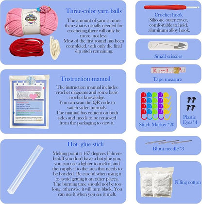 DIBYHIVE Crochet Kit for Beginners,Complete Video Tutorials,4.7inches Piglet Crochet Set,Includes Explanations of Basic Crochet Stitches