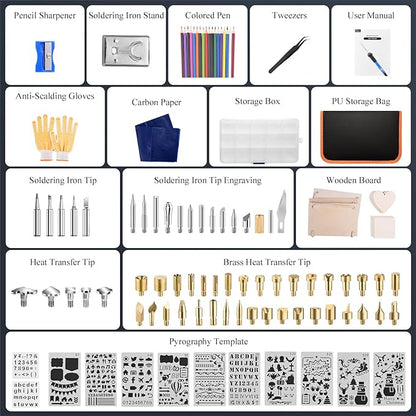 Wood Burning Kit 113pcs Professional Wood Burning Tool Adjustable Temperature Wood Burner Tools Set with Soldering Iron for Embossing Carving DIY Adults Crafts Beginners
