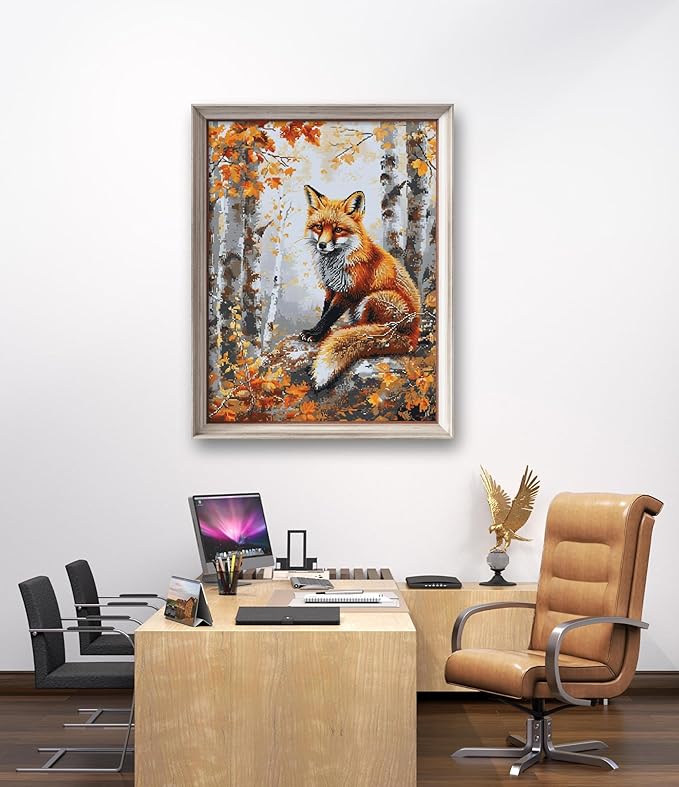 Leczany Cross Stitch Stamped Kits Patterns Craft Kit Needlepoint Full Range of Embroidery Starter Kits Beginners for DIY 11CT 3 Strands | Fox and Maple Trees 13.4×17.7 inches