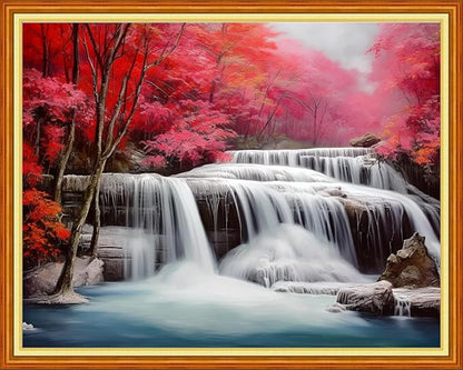 Redxing Stamped Cross Stitch Kits Embroidery kit for Beginners Adults Full Range of Embroidery Patterns Starter Kits DIY Printed Cross Stitch Kits Needlepoint Kits 11CT-Waterfall Scenery 16x20 inch