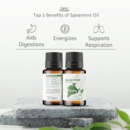 Nature Packaged Spearmint Essential Oil - Direct from Essential Oils India - Steam Distilled - Aceite Esencial de Menta Verde for Aromatherapy, Massage, Diffuser, DIY Candle and Soap Making - 8oz