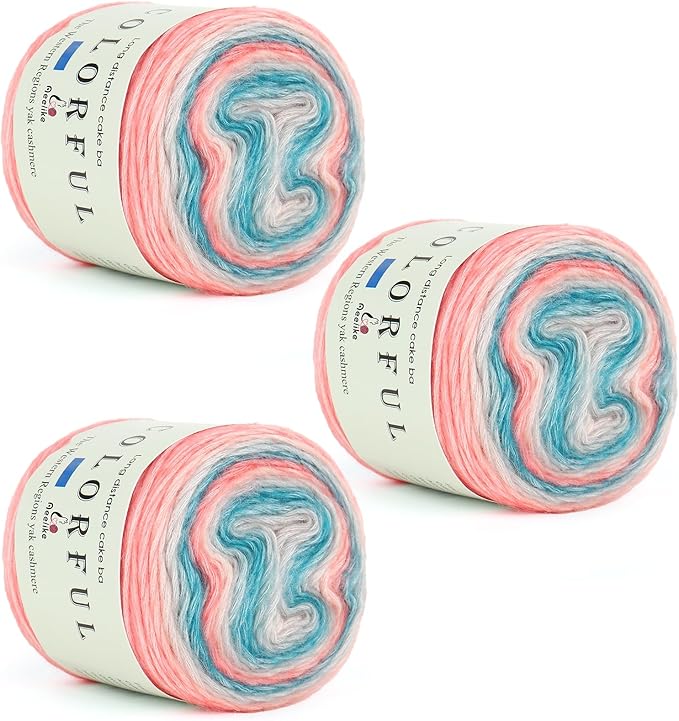 Aeelike Gradient Yarn for Crocheting, 3 Skeins Cake Yarns 100g (3.52 oz) 245m (267 Yards) # 3 Light Weight - Super Soft Ombré Fairyland Yarns for Making Colorful Crafts, Blue Pink Gradient