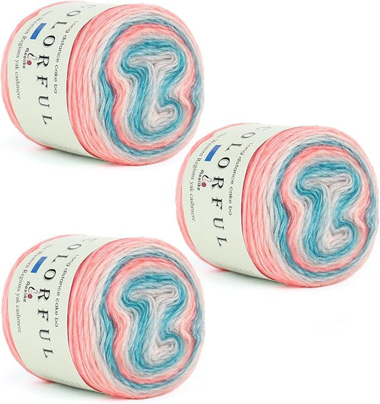 Aeelike Gradient Yarn for Crocheting, 3 Skeins Cake Yarns 100g (3.52 oz) 245m (267 Yards) # 3 Light Weight - Super Soft Ombré Fairyland Yarns for Making Colorful Crafts, Blue Pink Gradient
