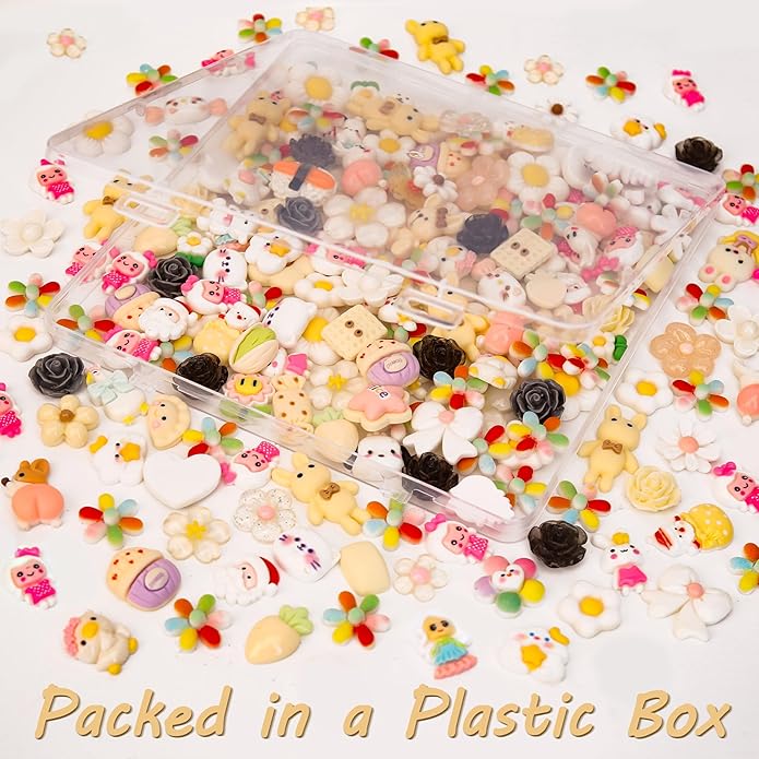 100Pcs Slime Charms, Mixed Cute Resin Charms Set for Scrapbooking, Phone Cases, Hair Accessories, Fake Candy Decor, Crafting Embellishments & DIY Keychains