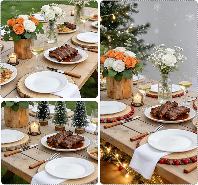 8 Pcs Natural Pine Wood Slices with Bark, 9.8-11"(25-28cm) Rustic Wedding Wood Centerpieces for Tables, Round Wood Slices for Centerpieces Baby Shower, Wedding Party Decoration