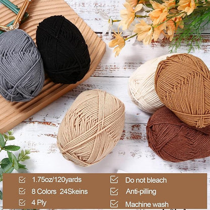 24 Skeins Soft Cotton Yarn Total 2880 Yards Assorted Colors Yarn for Crocheting and Knitting 4 Ply Acrylic Gauze for DIY Crafts Project, Each Skein 1.76 Oz/120 Yard(Gray Series)