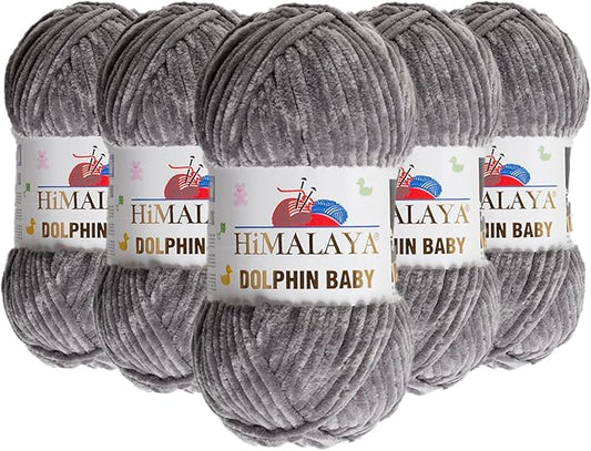 5 Skein/Pack Himalaya Dolphin Baby Chenille Yarn, Each Ball 100 gr (3.5 oz), 120 m (132 Yards), 100% Polyester, Super Bulky Baby Blanket Velvet Amigurumi Yarn, 80369 - Dark Gray