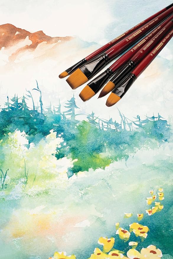 Creative Mark Ebony Splendor Short-Handle Synthetic Sable Paint Brush, Angular Set of 3, Teijin Multi