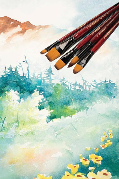 Creative Mark Ebony Splendor Short-Handle Synthetic Sable Paint Brush, Angular Set of 3, Teijin Multi
