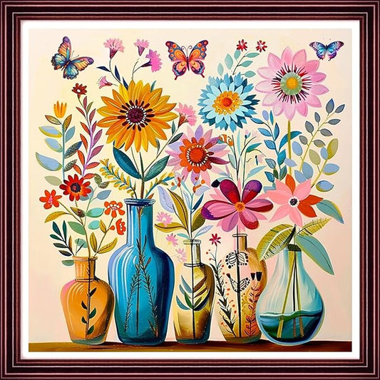 DMCCRAFT Stamped Cross Stitch Kits for Adults 11CT Printed Cross-Stitch Patterns Embroidery Kits Easy Cross Stitching Needlepoint Kits Crossstitch-Magic Flower Vase 18x18 inch