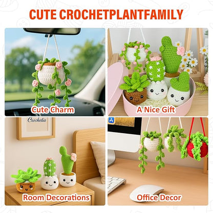 Inawenxlg Crochet Kit for Beginners with Video Tutorials – Amigurumi Starter Set to Make 6 Hanging Potted Plants