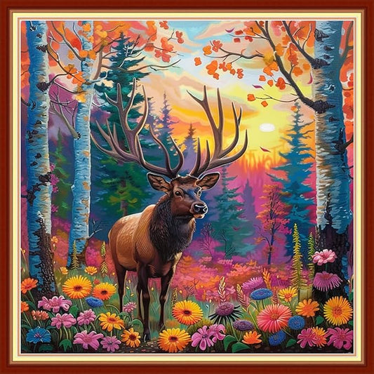 Funchey Stamped Cross Stitch Kits, DIY Cross Stitch Pattern for Adults Beginners Needlepoint Kits Embroidery Kit Arts and Crafts 11CT-Forest elk 18x18 inchs