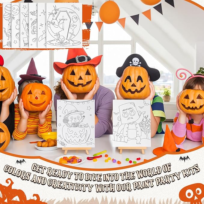 Sherr 140 Pcs 20 Set Pre Drawn Canvas Kit for Painting Craft Sip and Paint Kit for Adults Pre Printed Canvas Painting Favor for Virtual DIY Birthday Gifts Adult's Date Party(Halloween)