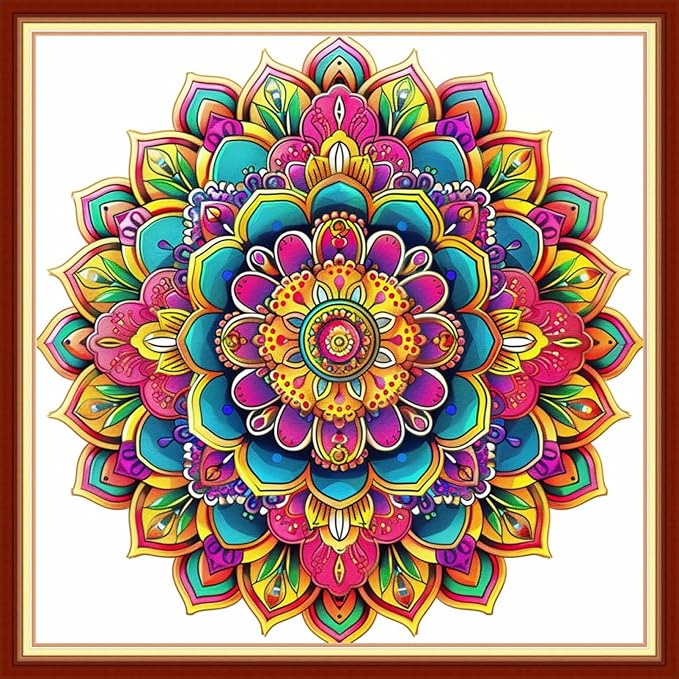 Dimensean Stamped Cross Stitch Kits Full Range of Embroidery Patterns Starter Kits for Beginners Adult DIY Cross Stitches Needlepoint Kits 11CT-Colorful Mandala 18x18 inch