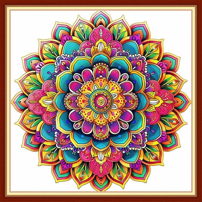 Dimensean Stamped Cross Stitch Kits Full Range of Embroidery Patterns Starter Kits for Beginners Adult DIY Cross Stitches Needlepoint Kits 11CT-Colorful Mandala 18x18 inch