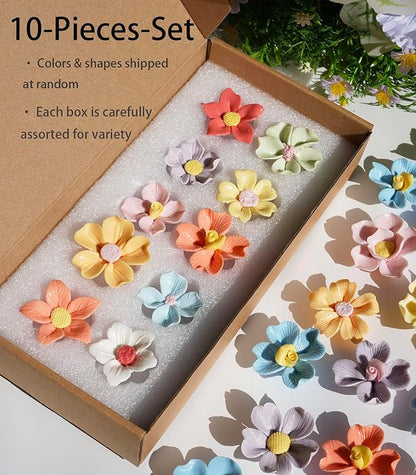 Lanyani 20 Glazed Ceramic Flower for Glass Mosaic Craft, Multicolored Dimensional Blossom Floral Mosaic Tiles Pieces for DIY and Decorations