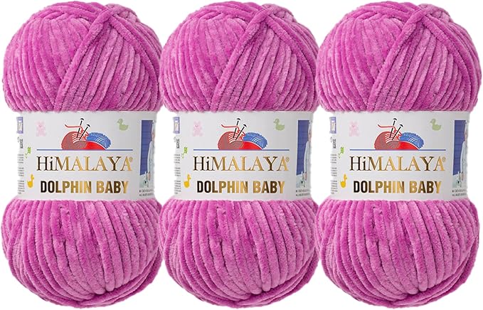 3 Skein/Pack Himalaya Dolphin Baby Chenille Yarn, Each Ball 100 gr (3.5 oz), 120 m (132 Yards), 100% Polyester, Super Bulky Baby Blanket Velvet Amigurumi Yarn, 80356 - Thistle