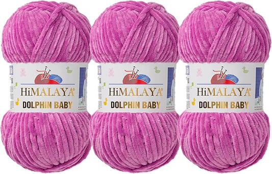 3 Skein/Pack Himalaya Dolphin Baby Chenille Yarn, Each Ball 100 gr (3.5 oz), 120 m (132 Yards), 100% Polyester, Super Bulky Baby Blanket Velvet Amigurumi Yarn, 80356 - Thistle