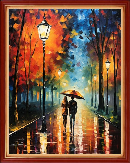 Dooxvey Cross Stitch Kits for Adults Beginners,Full Range of Cross-Stitch Stamped Kits Needlepoint Kits for Beginners Embroidery Kits 11CT Cross Stitch Patterns-Strolling on a Rainy Night 16x20 inch