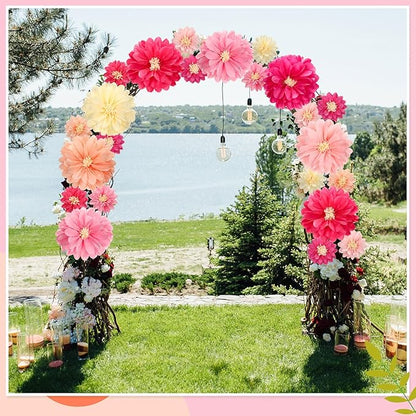 Watersay 12 Pcs 10" 20" Giant Mexican Fiesta Paper Flowers Colorful Tissue Crepe Flowers Pom Poms Craft for Floral Party Backdrop Wedding Birthday Party (Pink Color)