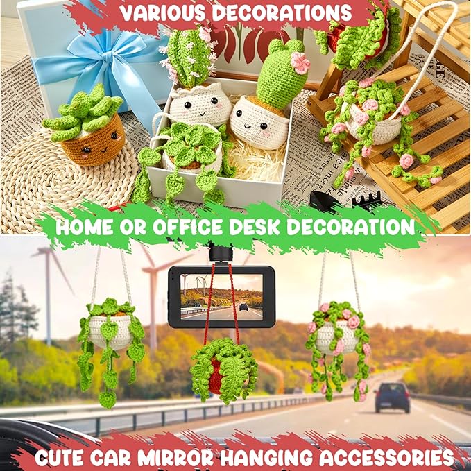 MAGIMUSE Crochet Kit for Beginners, Crochet Starter Kits, Amigurumi Craft Knitting Crocheting Kits with Step-by-Step Video Tutorials, 6 Pack Hanging Potted Plants Family(40%+ Yarn