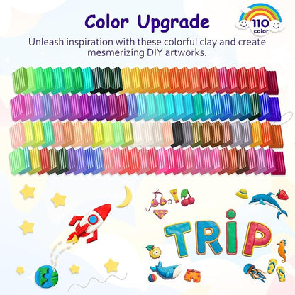 Polymer Clay 110 Colors Non-Sticky Oven Bake Clay 215 Pcs Non-Toxic Modeling Baking Clay for Kids with Sculpting Tools Kit for Adults Beginners Art Craft