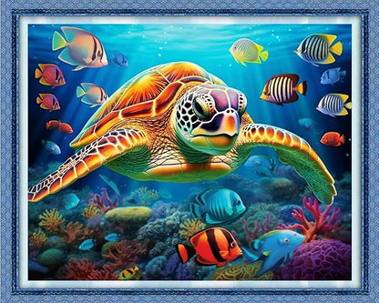 Dimensean Stamped Cross Stitch Kits Full Range of Embroidery Patterns Starter Kits for Beginners Adult DIY Cross Stitches Needlepoint Kits 11CT-Colorful Turtle 16x20 inch