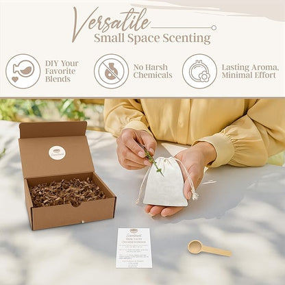 Scentnest DIY Home Fragrance Kit – Small Space Scenting Solution – Includes 6 Drawstring Sachet Bags, 4oz Spray Bottle, Scoop, Insert Card & Stickers – Fill with Beads, Herbs or Essential Oils